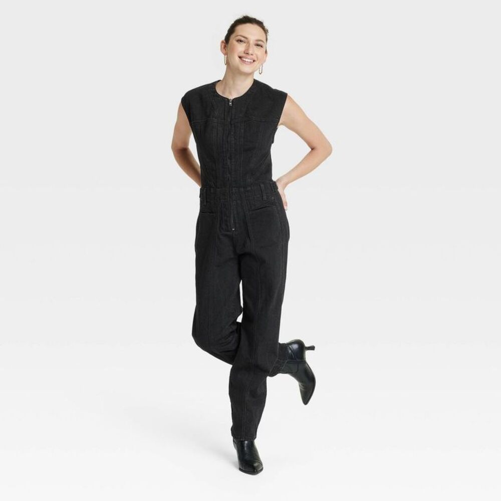 Women's Tailored Denim Jumpsuit - Universal Thread Black 12